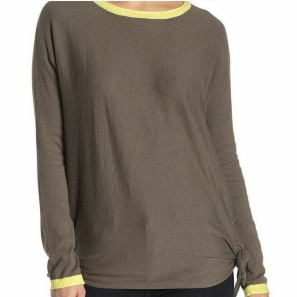 Cloth By Design Side Tie Knit Tunic Top Size XS Yellow Trim Green NWT B79